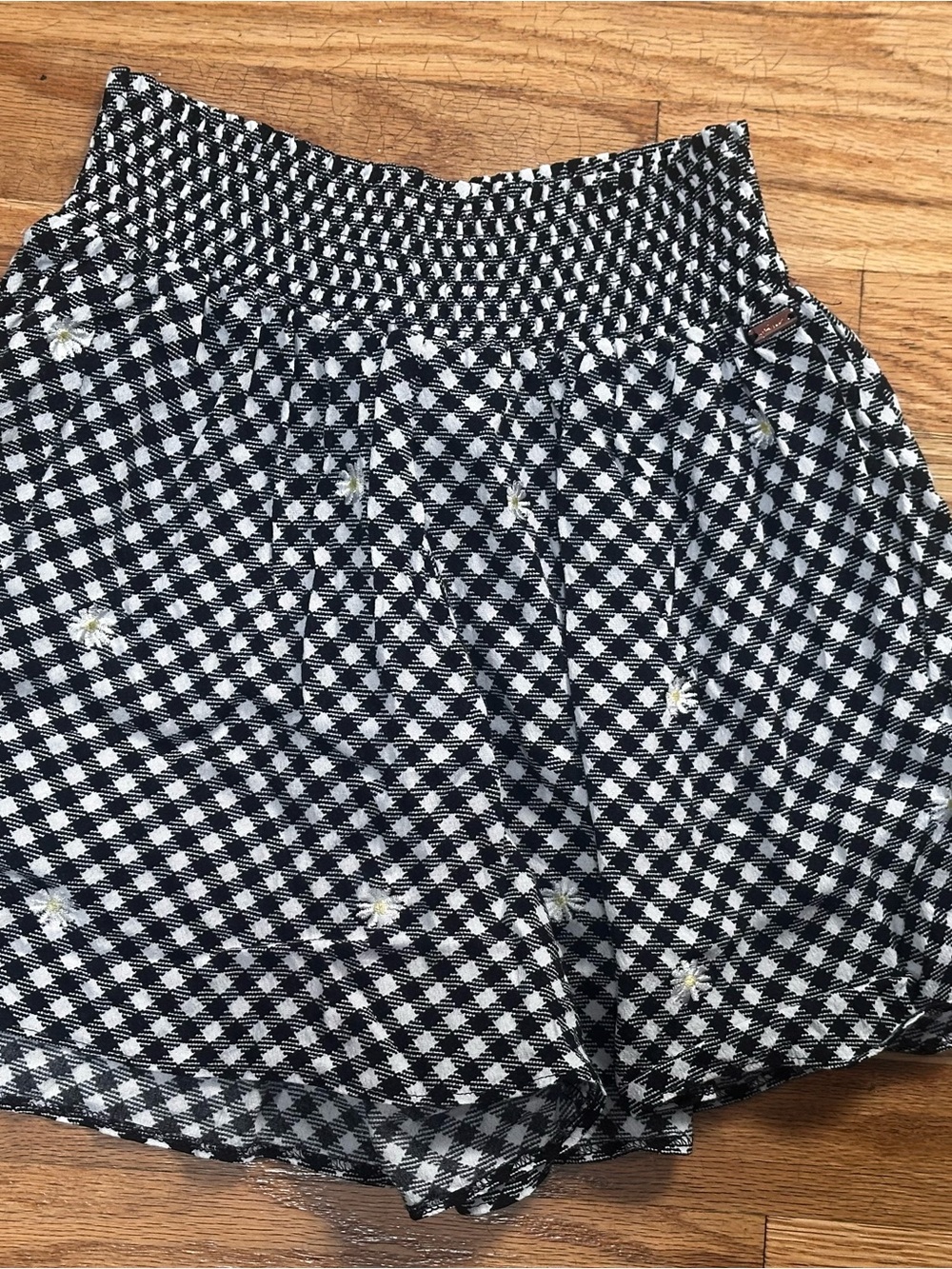Black and White Gingham Floral Skirt